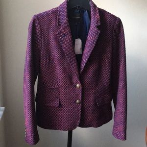 Red and Blue Knit Button Jacket